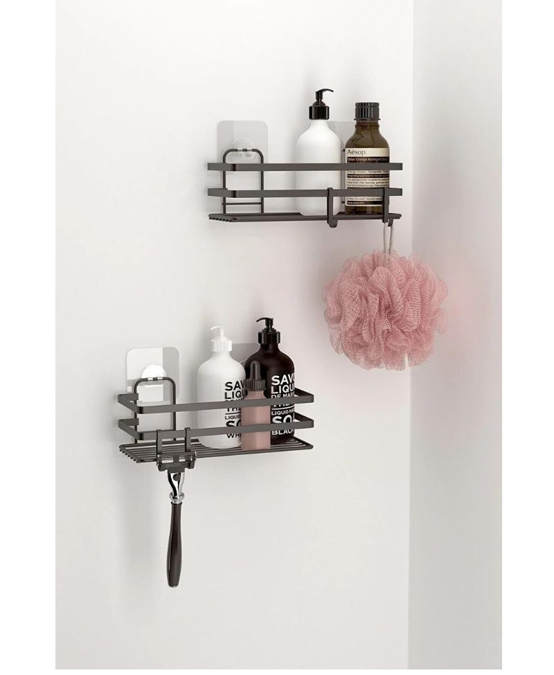 Teknotel Yapışkanlı Kancalı 2 Adet Banyo Rafı Mat Siyah Teknotel Yapışkanlı Kancalı 2 Adet Banyo Rafı Mat Siyah