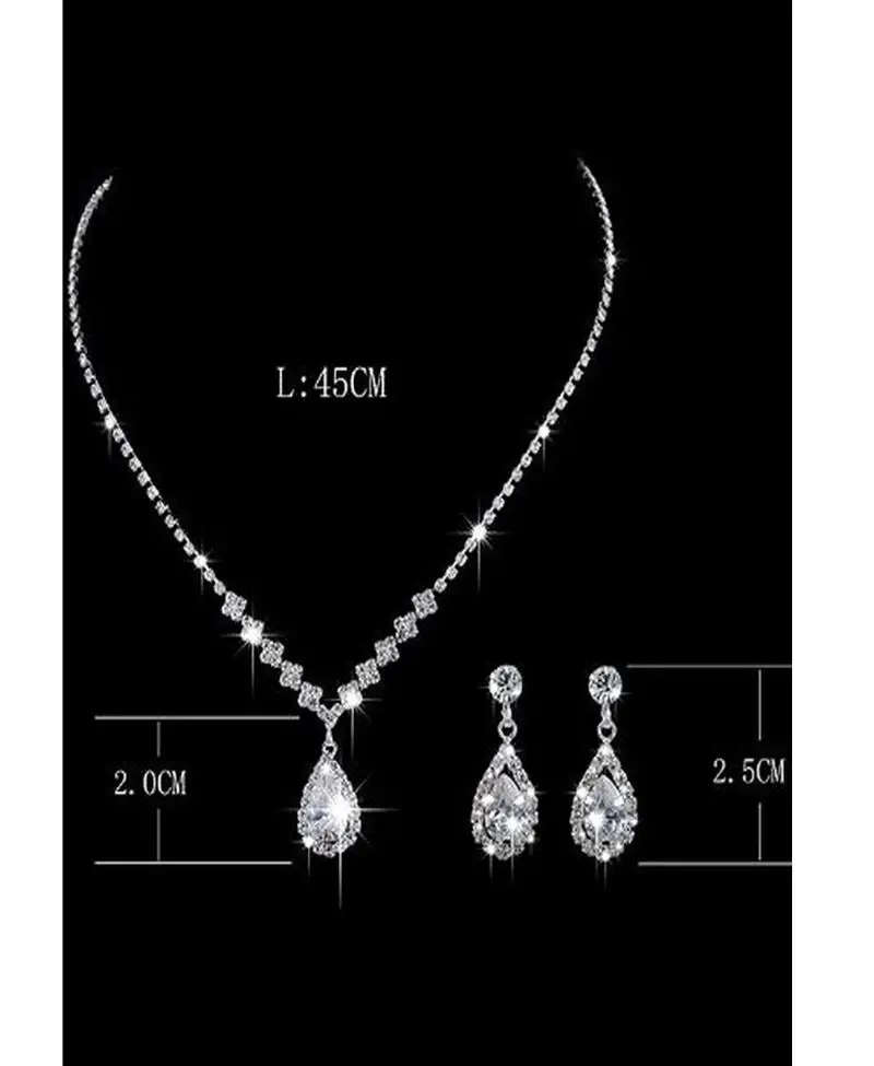 HUBAN Silver Su Yolu Taşlı Kolye Küpe Seti Gelin Takı Seti Nişan Seti Parti Davet Seti